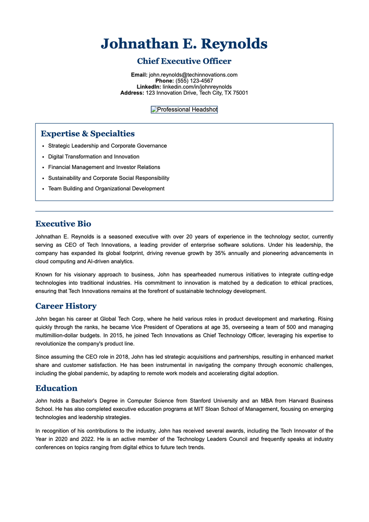 Professional executive bio with photo and skills list_variant_3